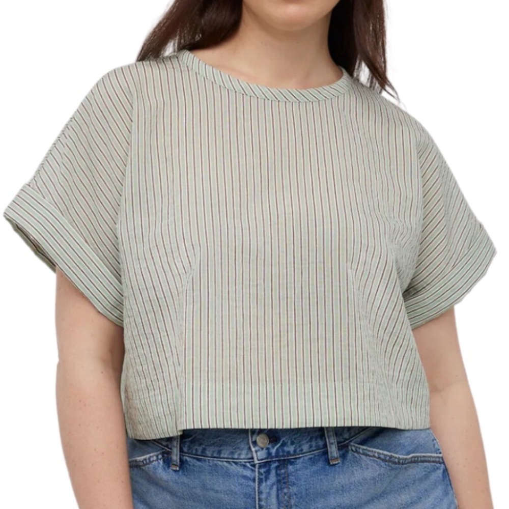 Madewell Light Sage Green Striped Boxy Crop Top